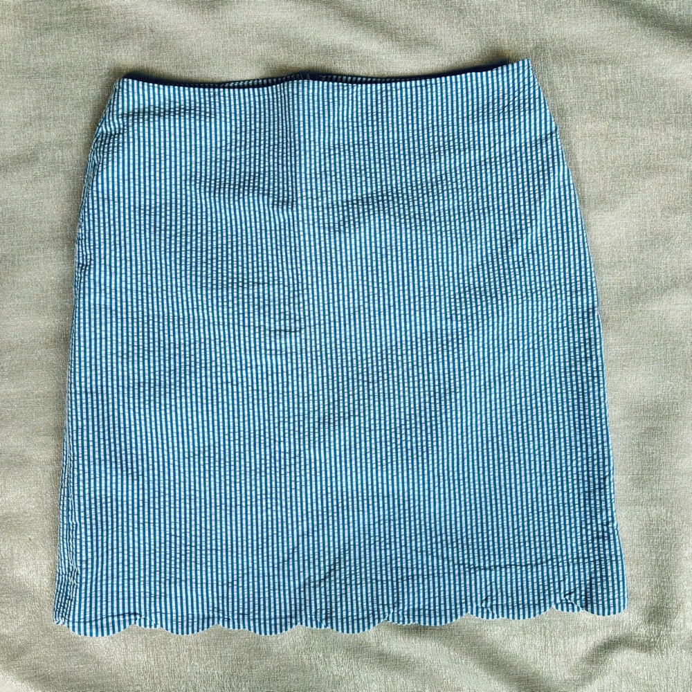 Talbot’s Classic Seersucker Blue and White striped A-line skirt. Size 8